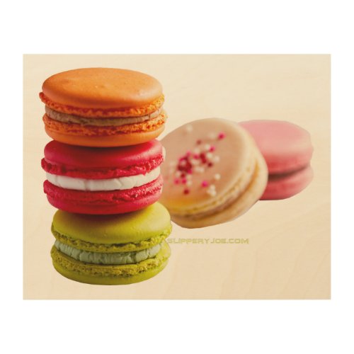 SlipperyJoes Macaroon cookies French stacked food Wood Wall Art