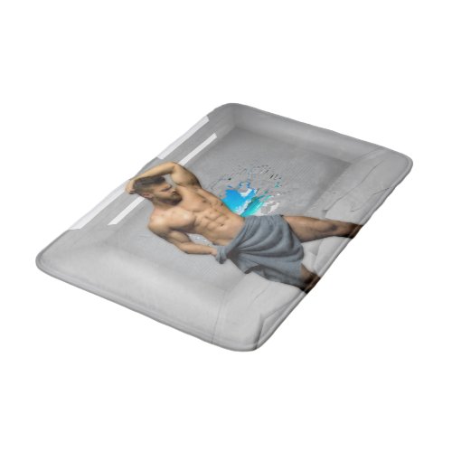 SlipperyJoes Man in a towel white room muscles cr Bath Mat