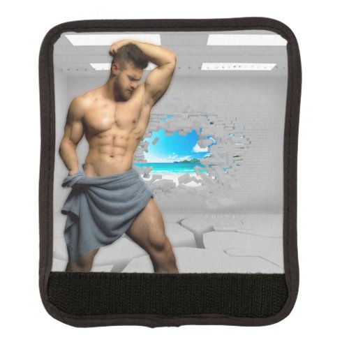 SlipperyJoes Man in a towel white room muscles cr Luggage Handle Wrap