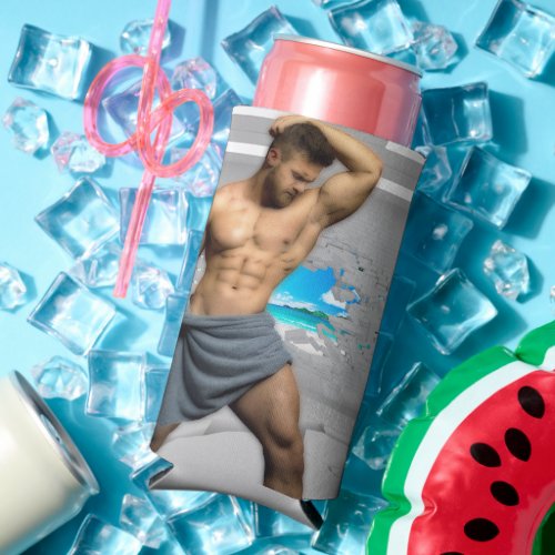 SlipperyJoes Man in a towel white room muscles cr Seltzer Can Cooler