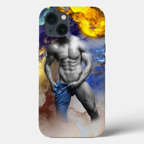 SlipperyJoes Man steamy shirtless abs sixpack put iPhone 13 Case