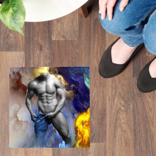 SlipperyJoes Man steamy shirtless abs sixpack put Floor Decals