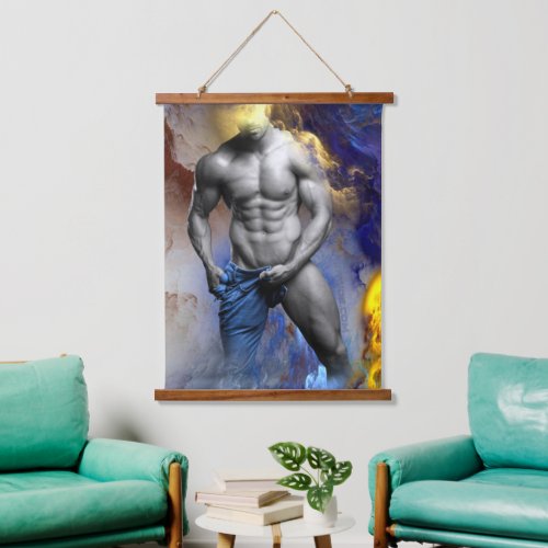 SlipperyJoes Man steamy shirtless abs sixpack put Hanging Tapestry