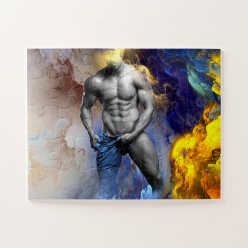 SlipperyJoes Man steamy shirtless abs sixpack put Jigsaw Puzzle