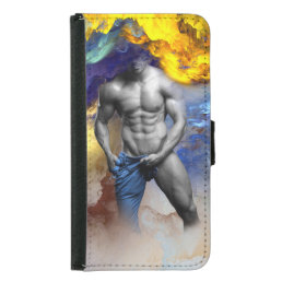 SlipperyJoe&#39;s Man steamy shirtless abs sixpack put Samsung Galaxy S5 Wallet Case