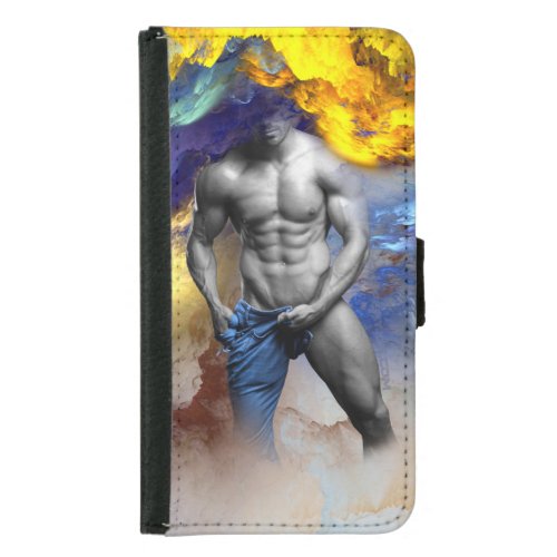 SlipperyJoes Man steamy shirtless abs sixpack put Samsung Galaxy S5 Wallet Case