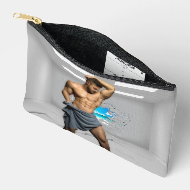 SlipperyJoe's Man towel broken white brick wall ba Accessory Pouch (Open)