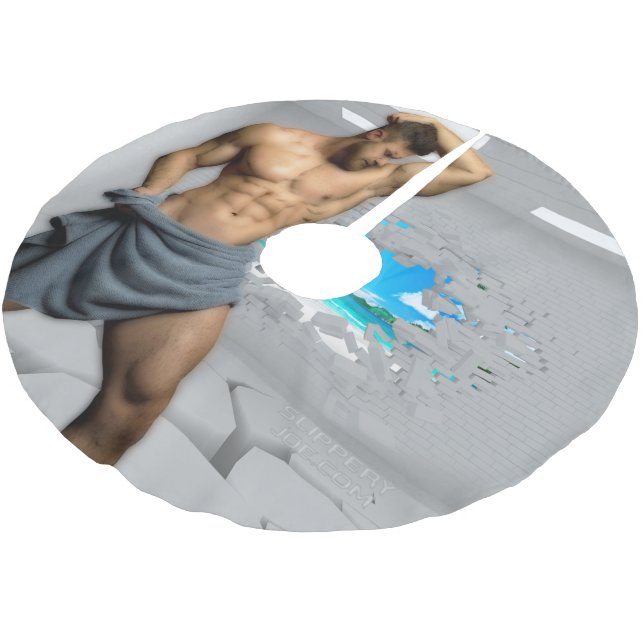 SlipperyJoe's Man towel broken white brick wall ba Brushed Polyester Tree Skirt (Angled)