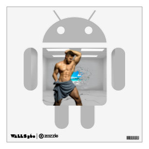 SlipperyJoe's Man towel broken white brick wall ba Decal