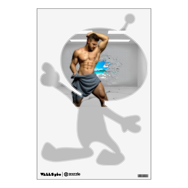 SlipperyJoe's Man towel broken white brick wall ba Decal (Front)