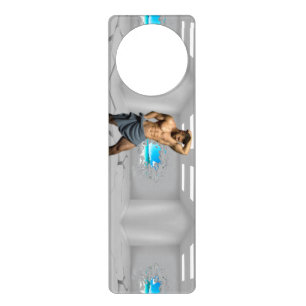 SlipperyJoe's Man towel broken white brick wall ba Door Hanger