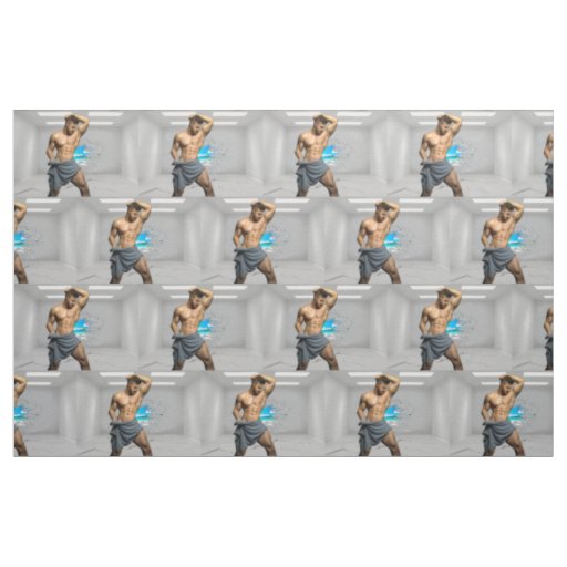 SlipperyJoe's Man towel broken white brick wall ba Fabric