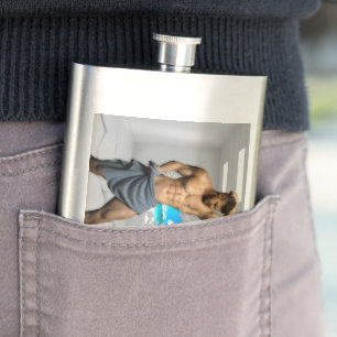 SlipperyJoe's Man towel broken white brick wall ba Flask