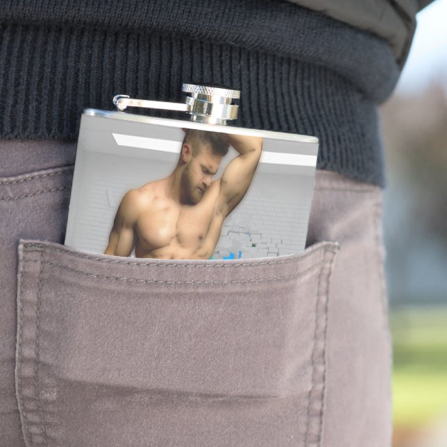 SlipperyJoe's Man towel broken white brick wall ba Flask (In Situ)