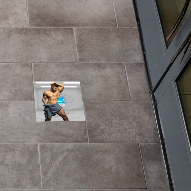 SlipperyJoe's Man towel broken white brick wall ba Floor Decals (Restaurant)