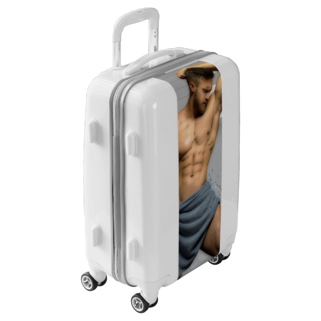 SlipperyJoe's Man towel broken white brick wall ba Luggage (Rotated Left)