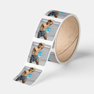SlipperyJoe's Man towel broken white brick wall ba Square Sticker