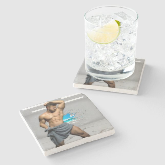SlipperyJoe's Man towel broken white brick wall ba Stone Coaster (Side)
