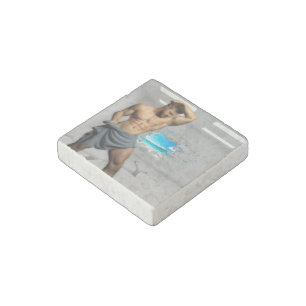 SlipperyJoe's Man towel broken white brick wall ba Stone Magnet