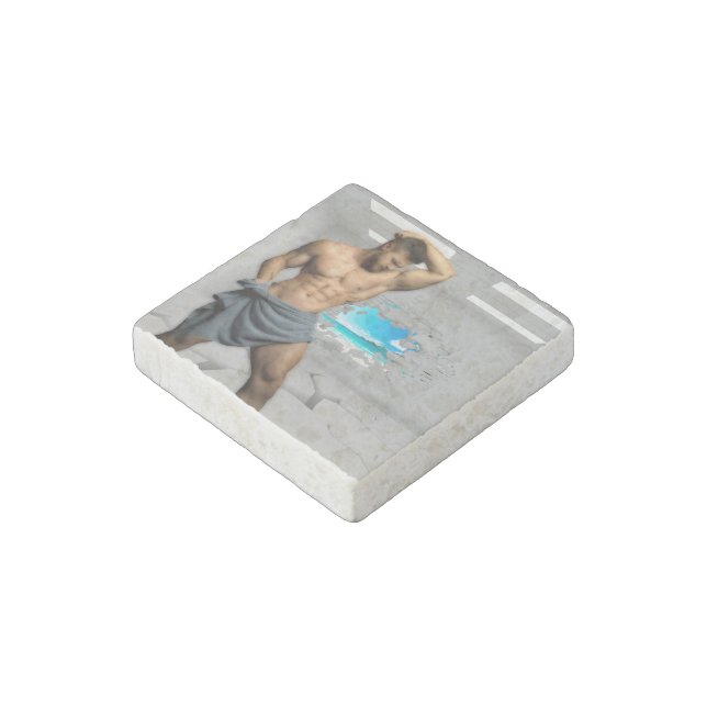 SlipperyJoe's Man towel broken white brick wall ba Stone Magnet (Angled)