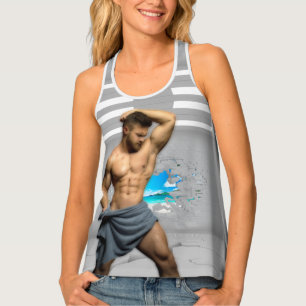 SlipperyJoe's Man towel broken white brick wall ba Tank Top