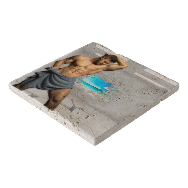 SlipperyJoe's Man towel broken white brick wall ba Trivet (Corner)