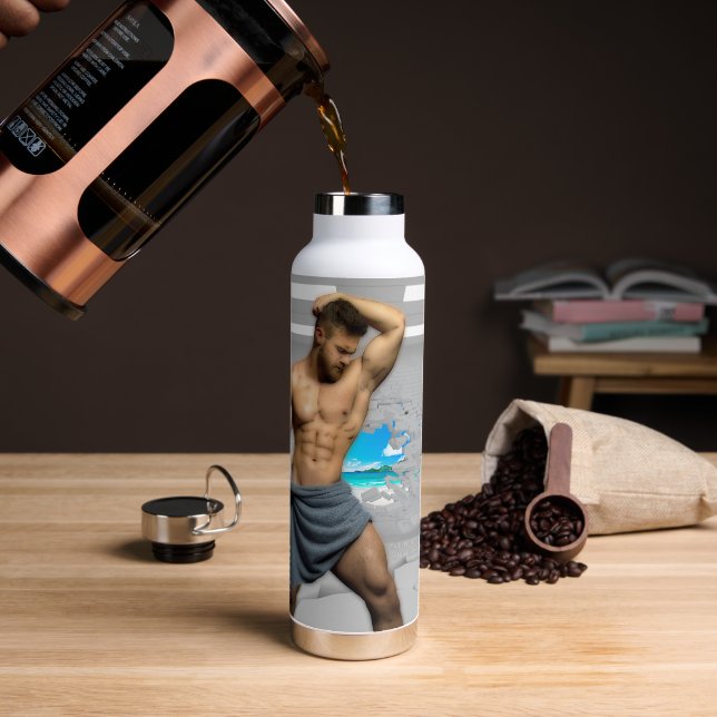 SlipperyJoe's Man towel broken white brick wall ba Water Bottle (Coffee)