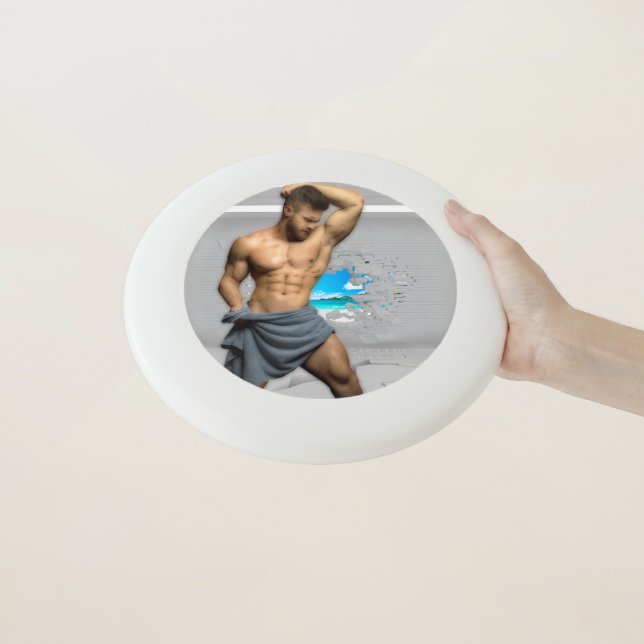 SlipperyJoe's Man towel broken white brick wall ba Wham-O Frisbee (In Hand)