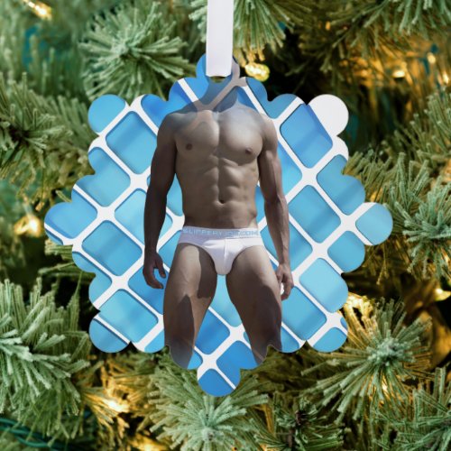 SlipperyJoes Man underwear 6_pack chest abs male  Ornament Card