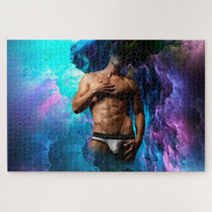SlipperyJoe's Man underwear bulge purple blue abst Jigsaw Puzzle