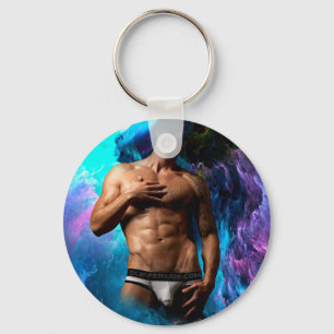 SlipperyJoe's Man underwear bulge purple blue abst Keychain