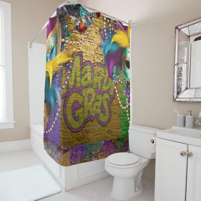 SlipperyJoe's Mardi Gras Bead Necklaces doubloons  Shower Curtain (In Situ)