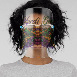 SlipperyJoe's Mardi Gras Bead Necklaces purple gol Face Shield