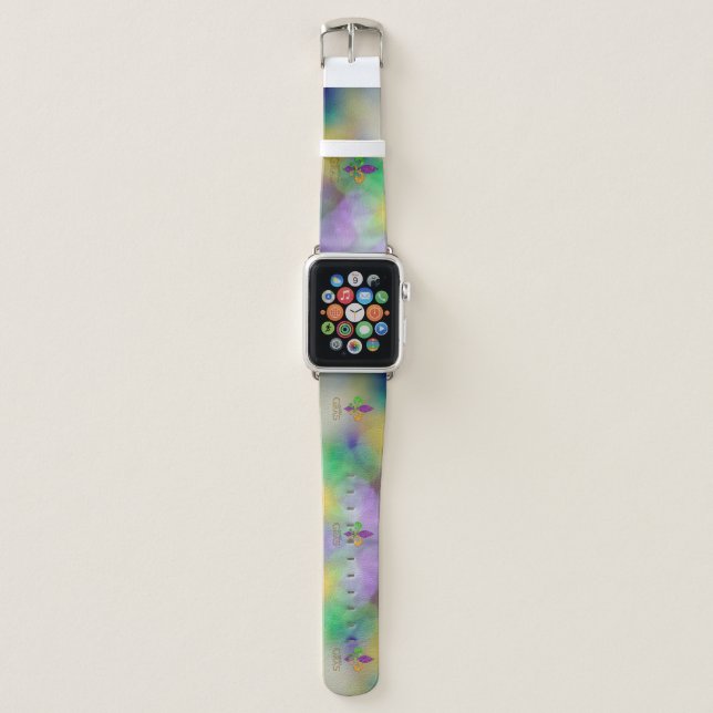 SlipperyJoe's Mardi Gras festival glittery fleur-d Apple Watch Band (Front)