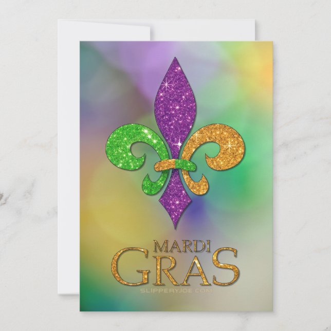 SlipperyJoe's Mardi Gras festival glittery fleur-d Holiday Card (Front)
