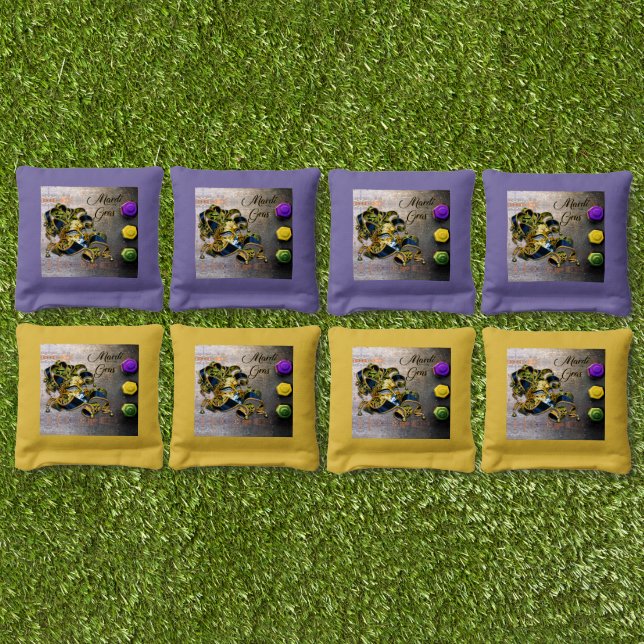 SlipperyJoe's Mardi Gras Mask purple gold Cornhole Bags (Set)
