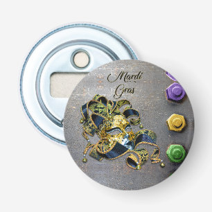 SlipperyJoe's Mardi Gras Mask purple gold green bl Bottle Opener