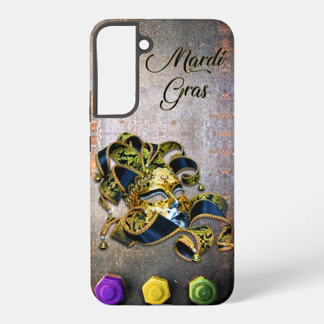 SlipperyJoe's Mardi Gras Mask purple gold green bl Samsung Galaxy Case (Back)