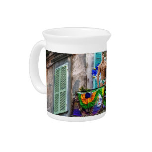 SlipperyJoe's Mardi Gras masks beads decorations s Beverage Pitcher