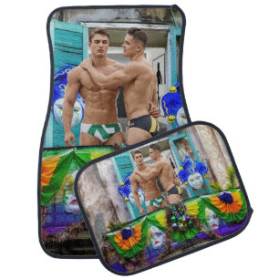 SlipperyJoe's Mardi Gras masks beads decorations s Car Floor Mat