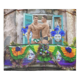 SlipperyJoe's Mardi Gras masks beads decorations s Duvet Cover