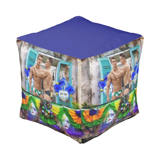 SlipperyJoe's Mardi Gras masks beads decorations s Pouf (Angled Front)