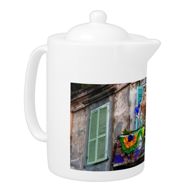 SlipperyJoe's Mardi Gras masks beads decorations s Teapot (Left)