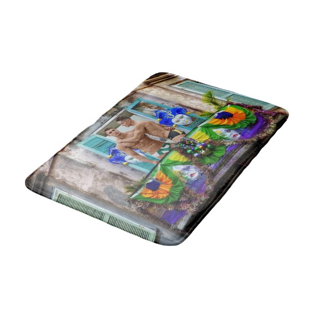 SlipperyJoe's Mardi Gras Men purple gold green bal Bath Mat (Angled)