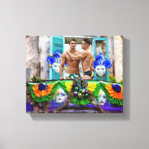 SlipperyJoe's Mardi Gras Men purple gold green bal Canvas Print
