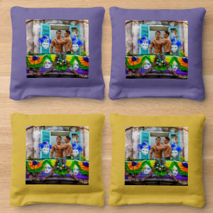SlipperyJoe's Mardi Gras Men purple gold green bal Cornhole Bags