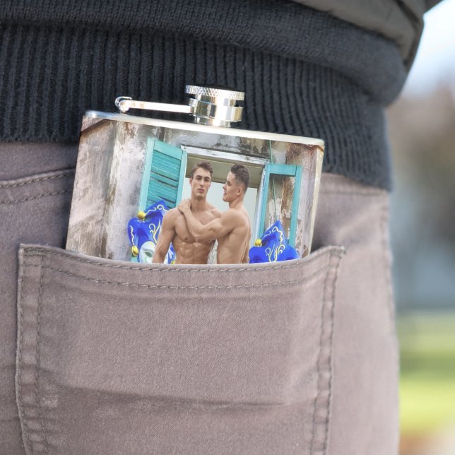 SlipperyJoe's Mardi Gras Men purple gold green bal Flask (In Situ)