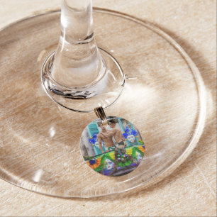 SlipperyJoe's Mardi Gras Men purple gold green bal Wine Charm