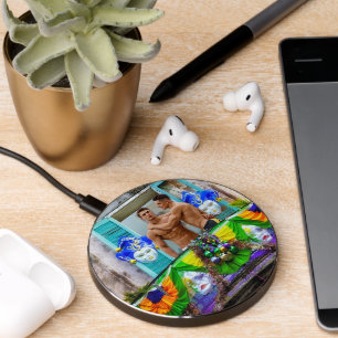 SlipperyJoe's Mardi Gras Men purple gold green bal Wireless Charger