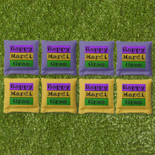 SlipperyJoe's Mardi Gras purple gold green metal s Cornhole Bags